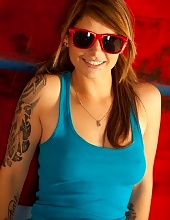 Hailey Leigh Wearing Sexy Red Sunglasses