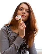 Hot Natural Girl Eating An Ice Cream