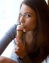 Hot Natural Girl Eating An Ice Cream